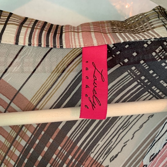 Lovely Sheer Brown Tan Button Blouse Lg - Picture 5 of 6